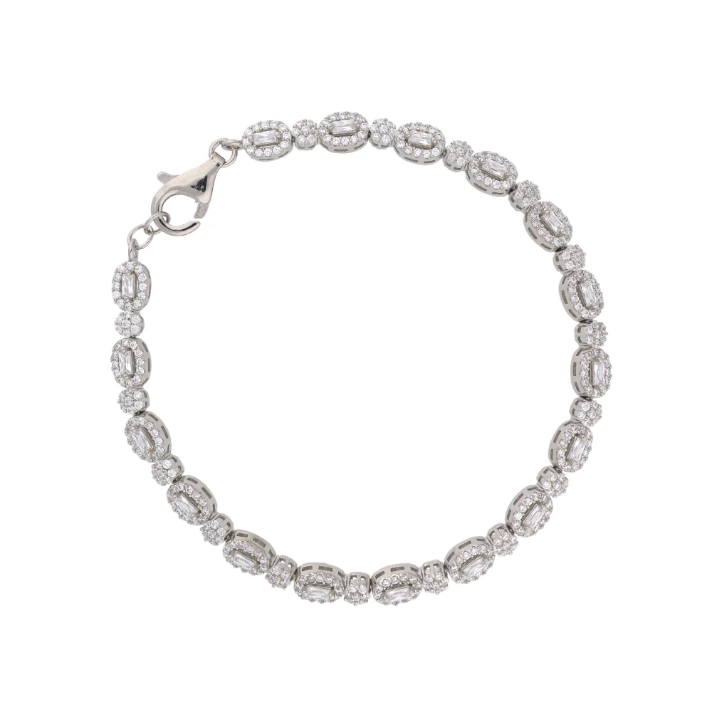Sterling Silver Pave Oval Cluster Cubic Zirconia Bracelet