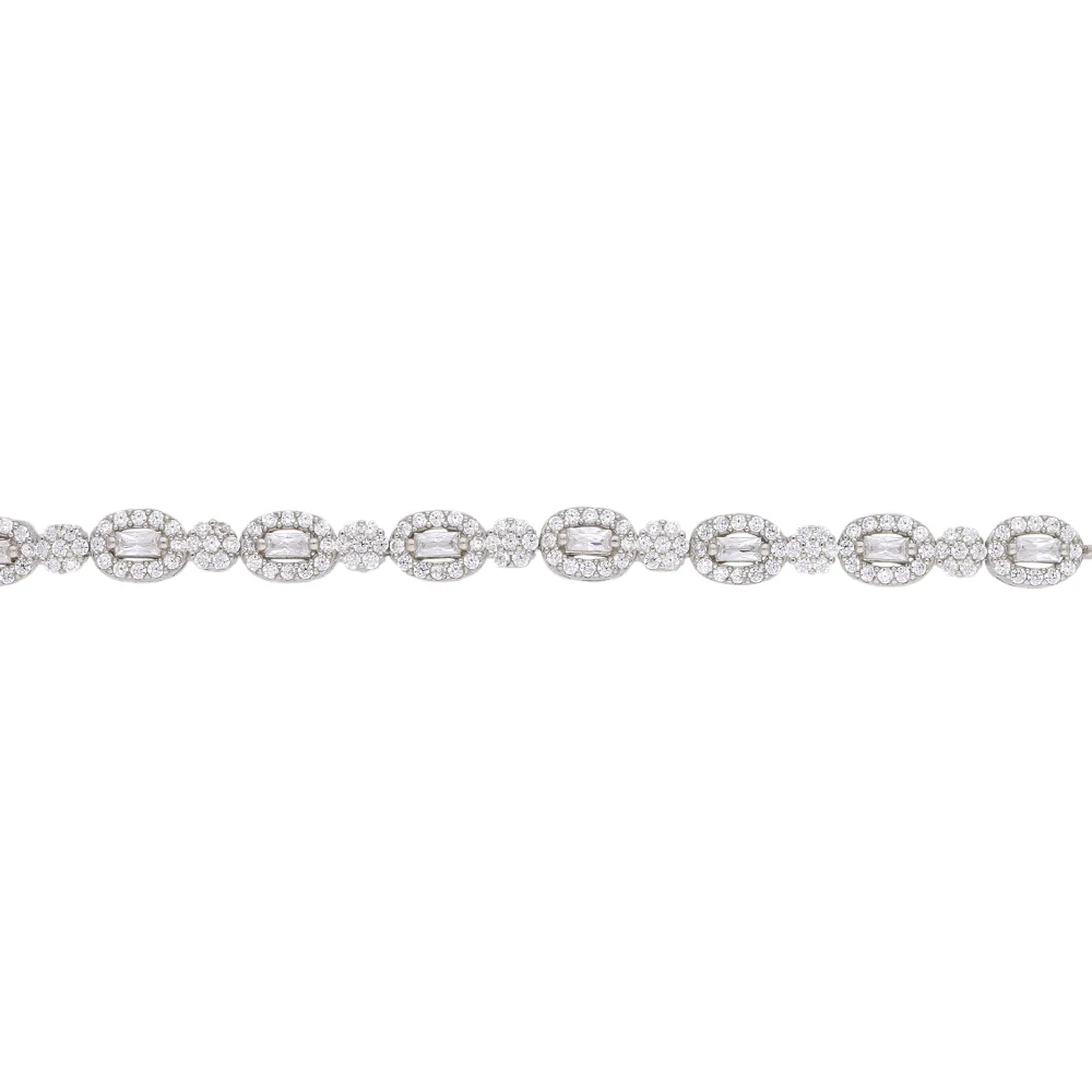 Sterling Silver Pave Oval Cluster Cubic Zirconia Bracelet - Image 3