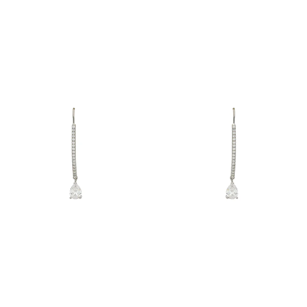 Sterling Silver Pave Pear Zirconia Hook Drop Earrings