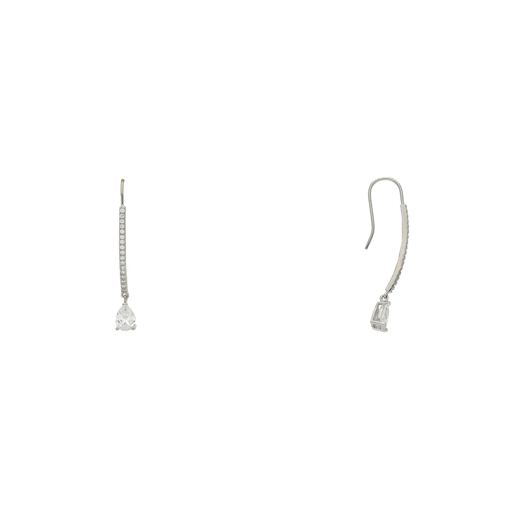 Sterling Silver Pave Pear Zirconia Hook Drop Earrings - Image 3