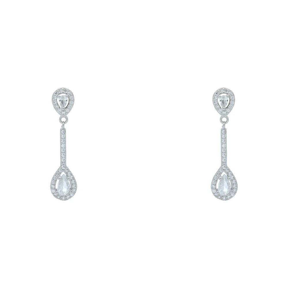 Sterling Silver Pear Cubic Zirconia Drop Earrings