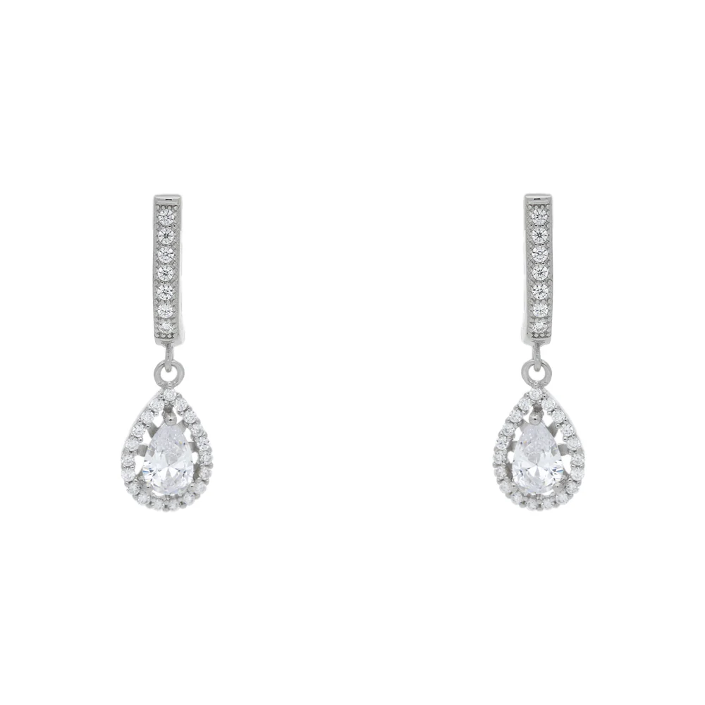 Sterling Silver Pear-cut Cubic Zirconia Drop Earrings