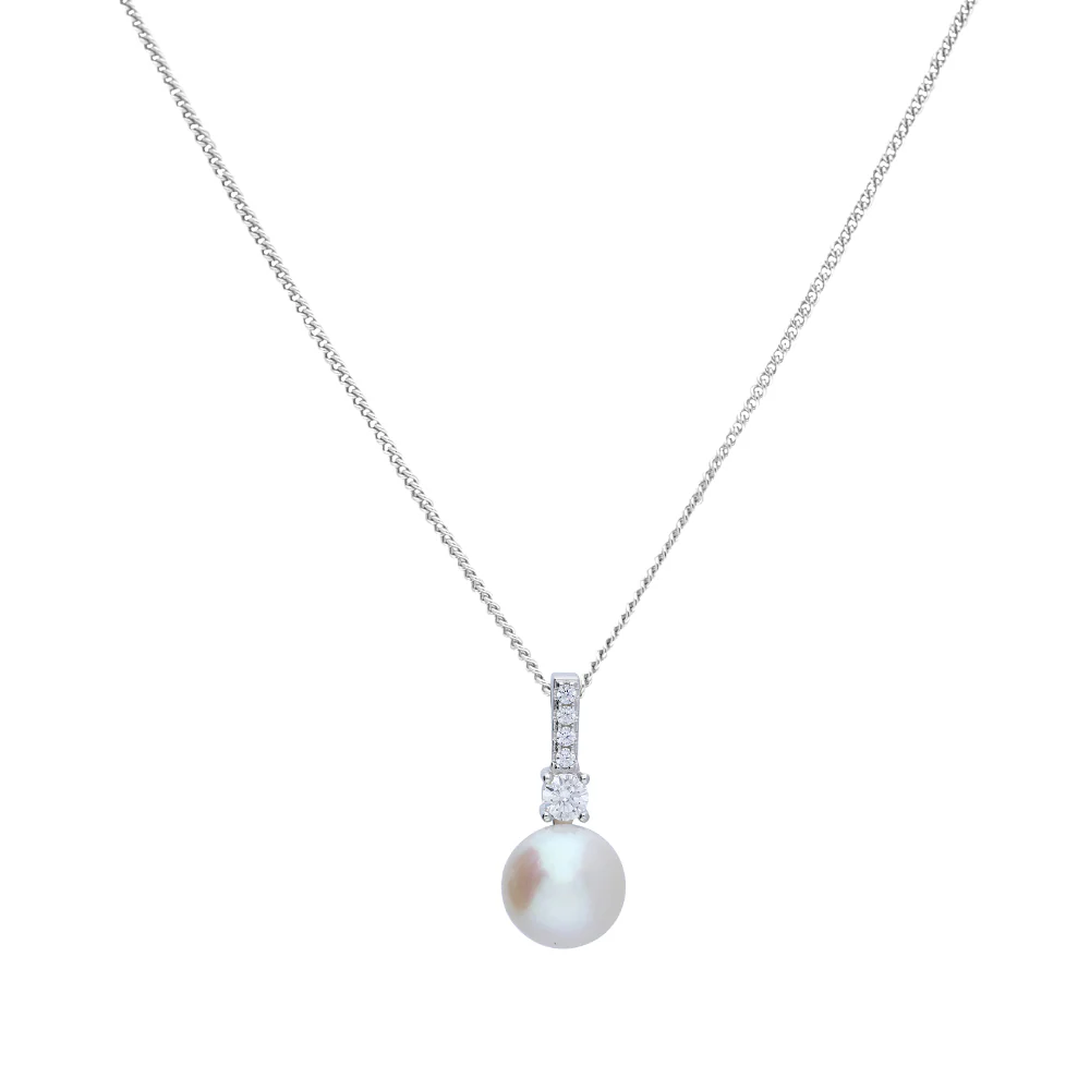 Sterling Silver Pearl with Cubic Zirconia Loop Pendant