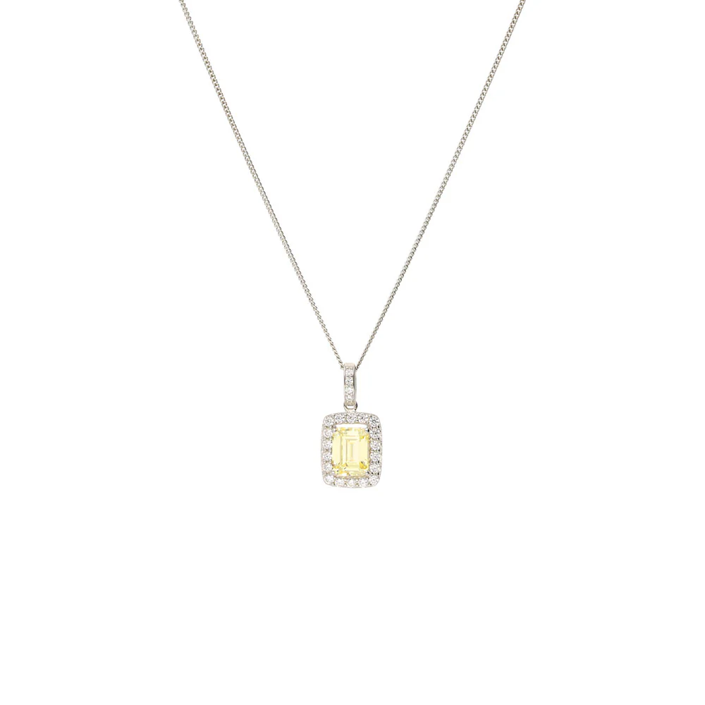 Sterling Silver Rectangular Yellow and CZ Halo Pendant