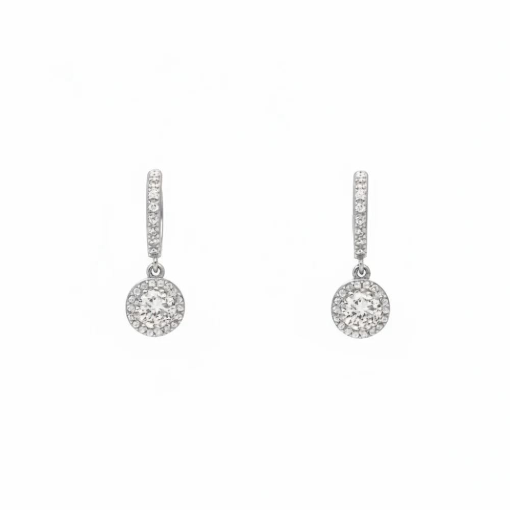 Sterling Silver Round Cubic Zirconia Drop Earrings