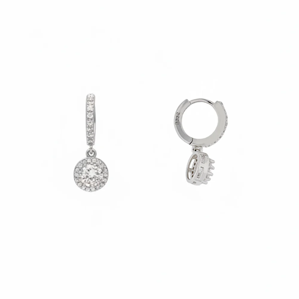 Sterling Silver Round Cubic Zirconia Drop Earrings - Image 2