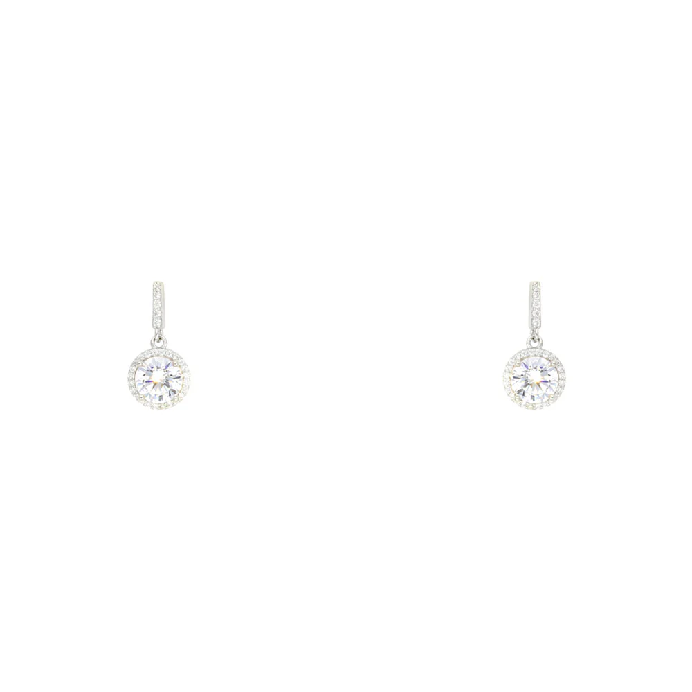 Sterling Silver Solitaire CZ Bar Drop Earrings