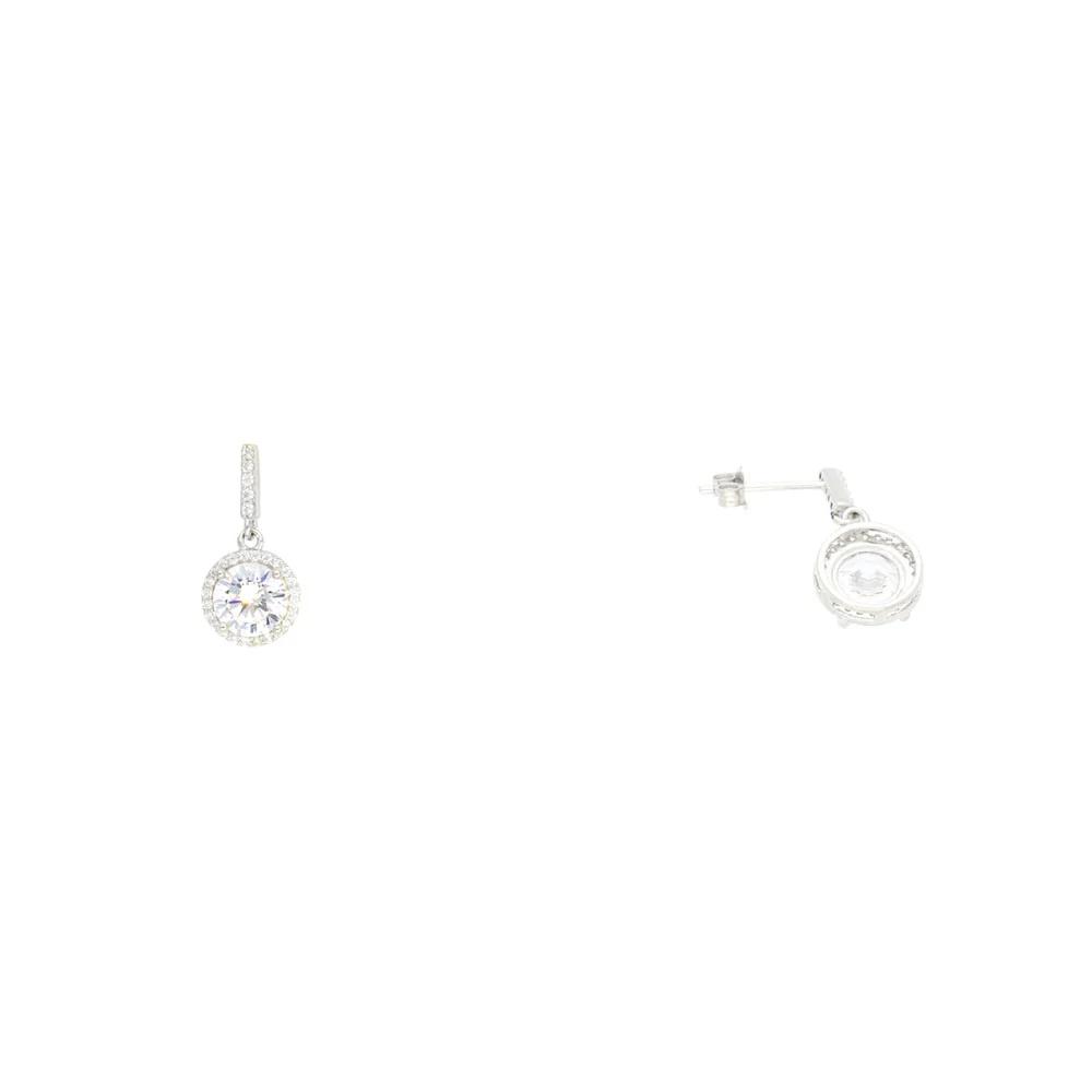 Sterling Silver Solitaire CZ Bar Drop Earrings - Image 2