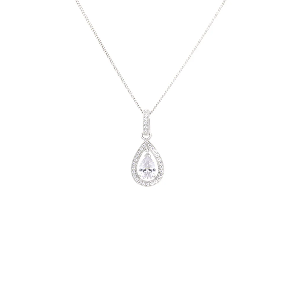Sterling Silver Tear Drop CZ Pendant