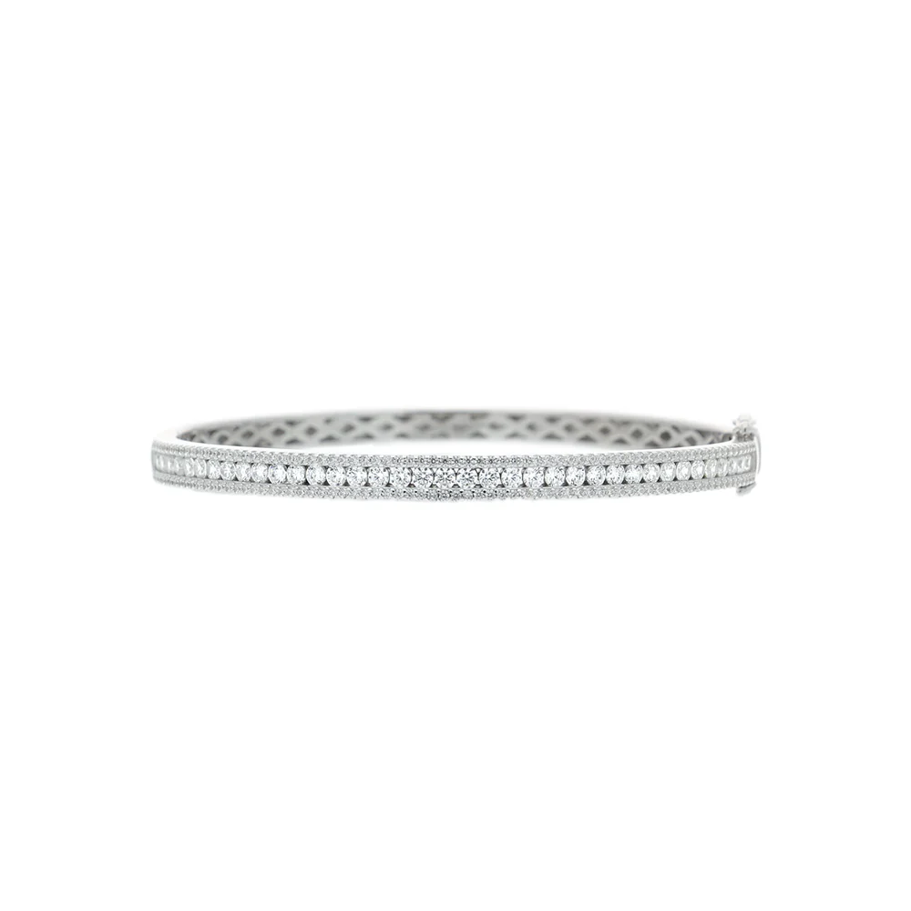 Sterling Silver Three Row Cubic Zirconia Bangle
