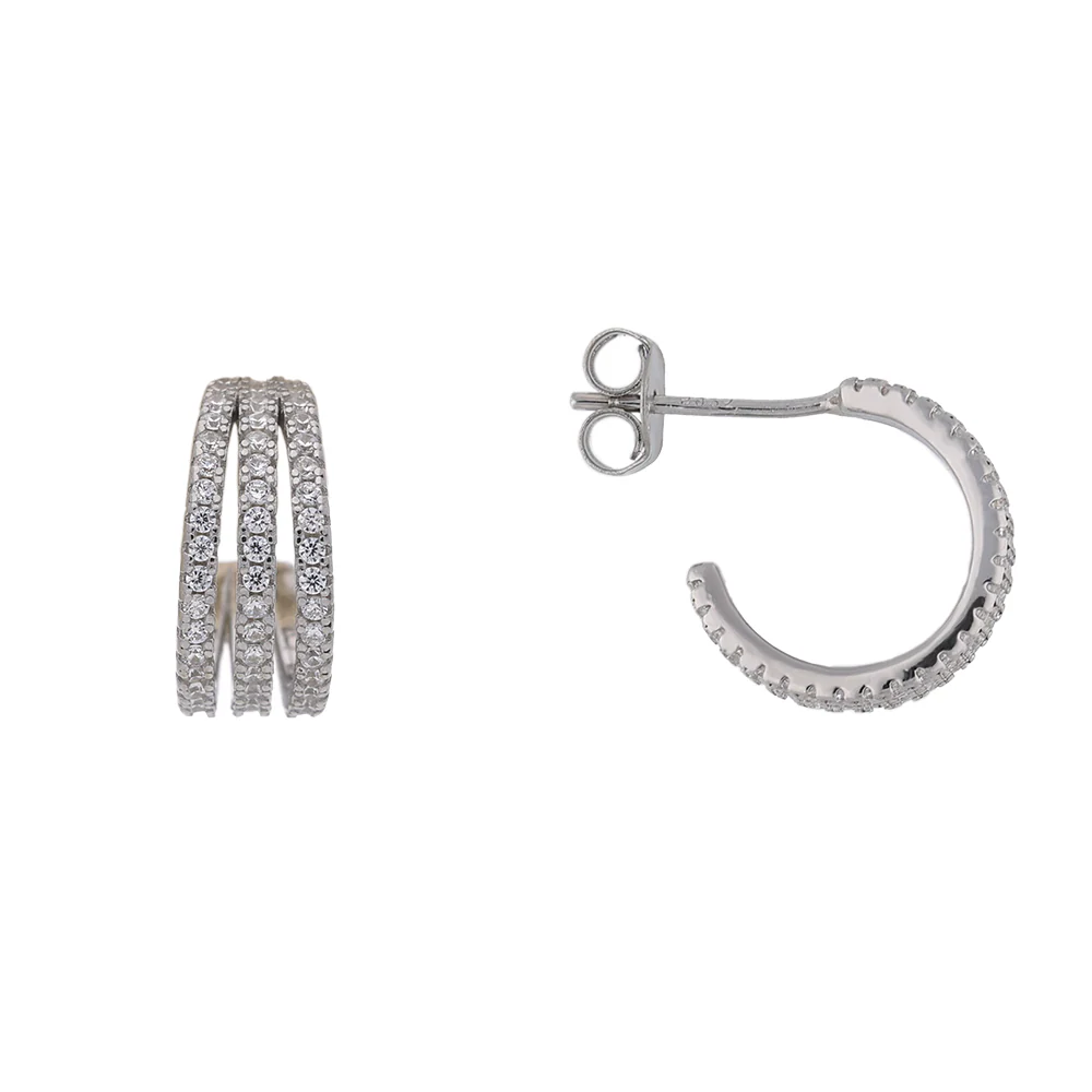 Sterling Silver Oval-cut Cubic Zirconia Pendant & Pavé Hoop Earrings - Image 2