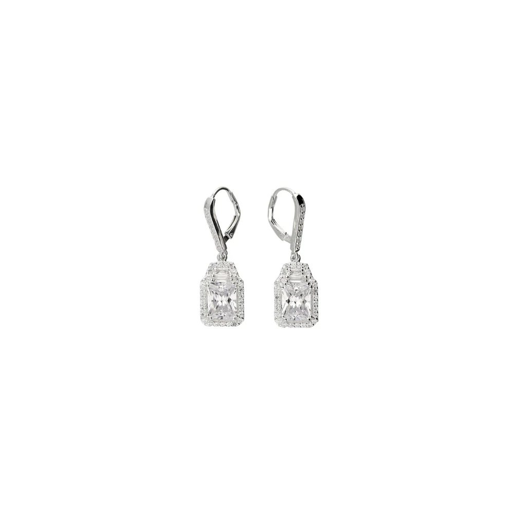 Sterling Silver White Cubic Zirconia Rectangle Drop Earrings