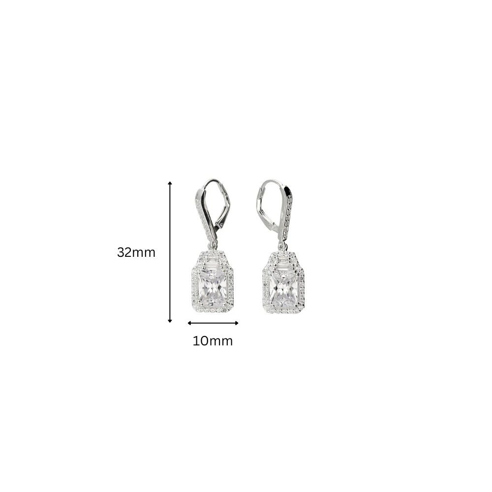 Sterling Silver White Cubic Zirconia Rectangle Drop Earrings - Image 2