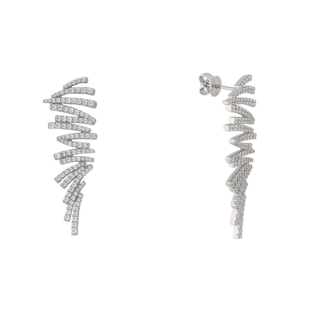 Sterling Silver Zig-Zag Cubic Zirconia Drop Earrings - Image 2