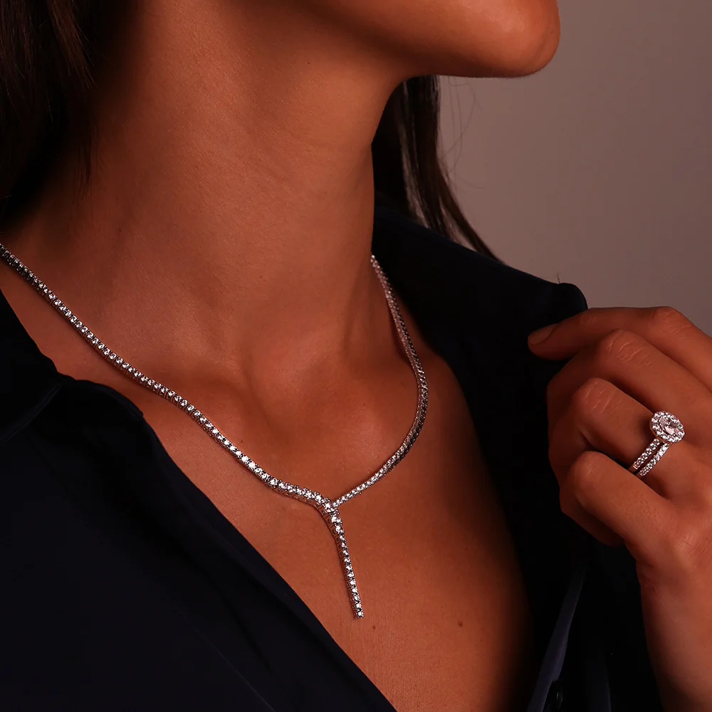 Sterling Silver Zirconia Tennis Drop Necklace - Image 2