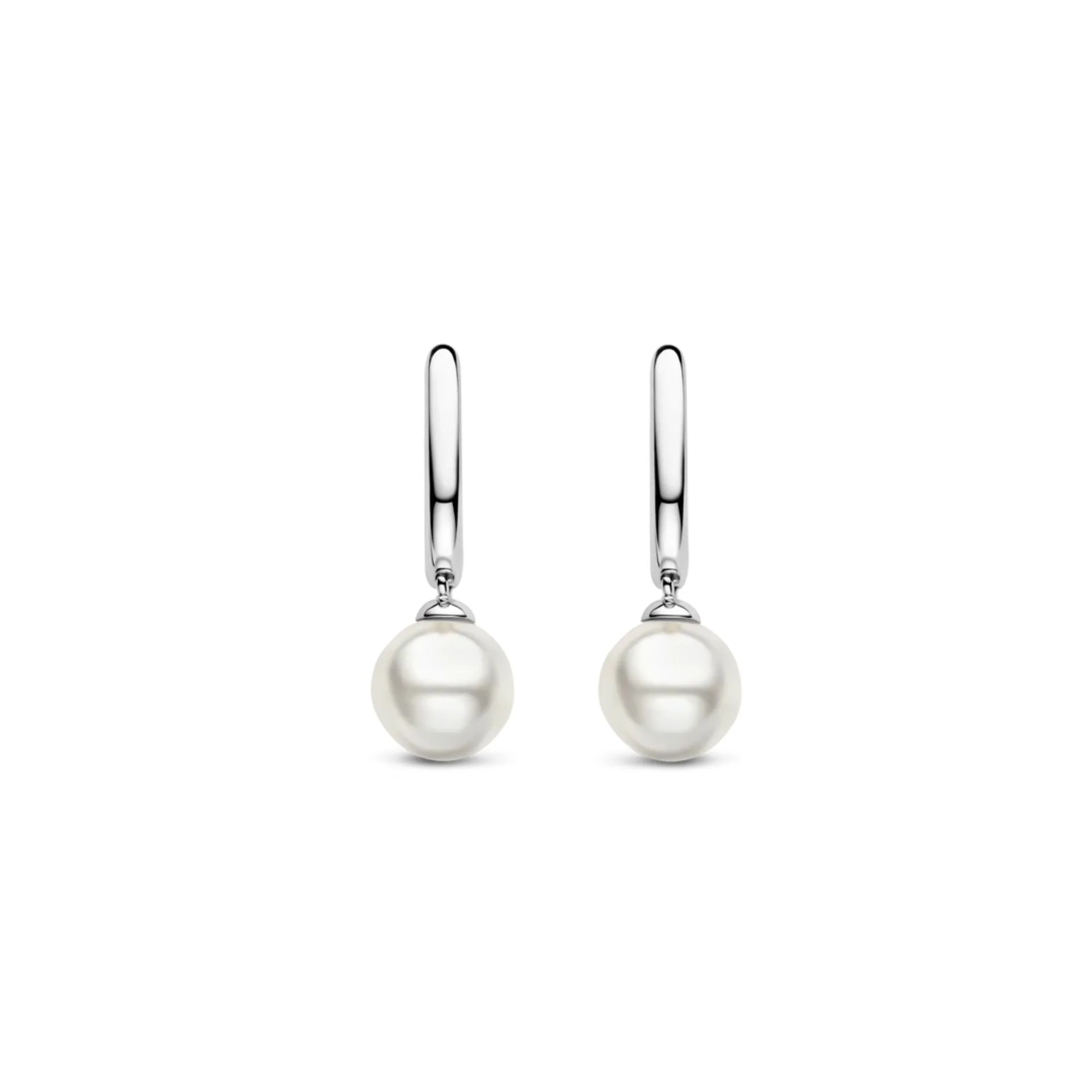 Ti Sento Classic Silver and Pearl Hoop Earrings - Image 2