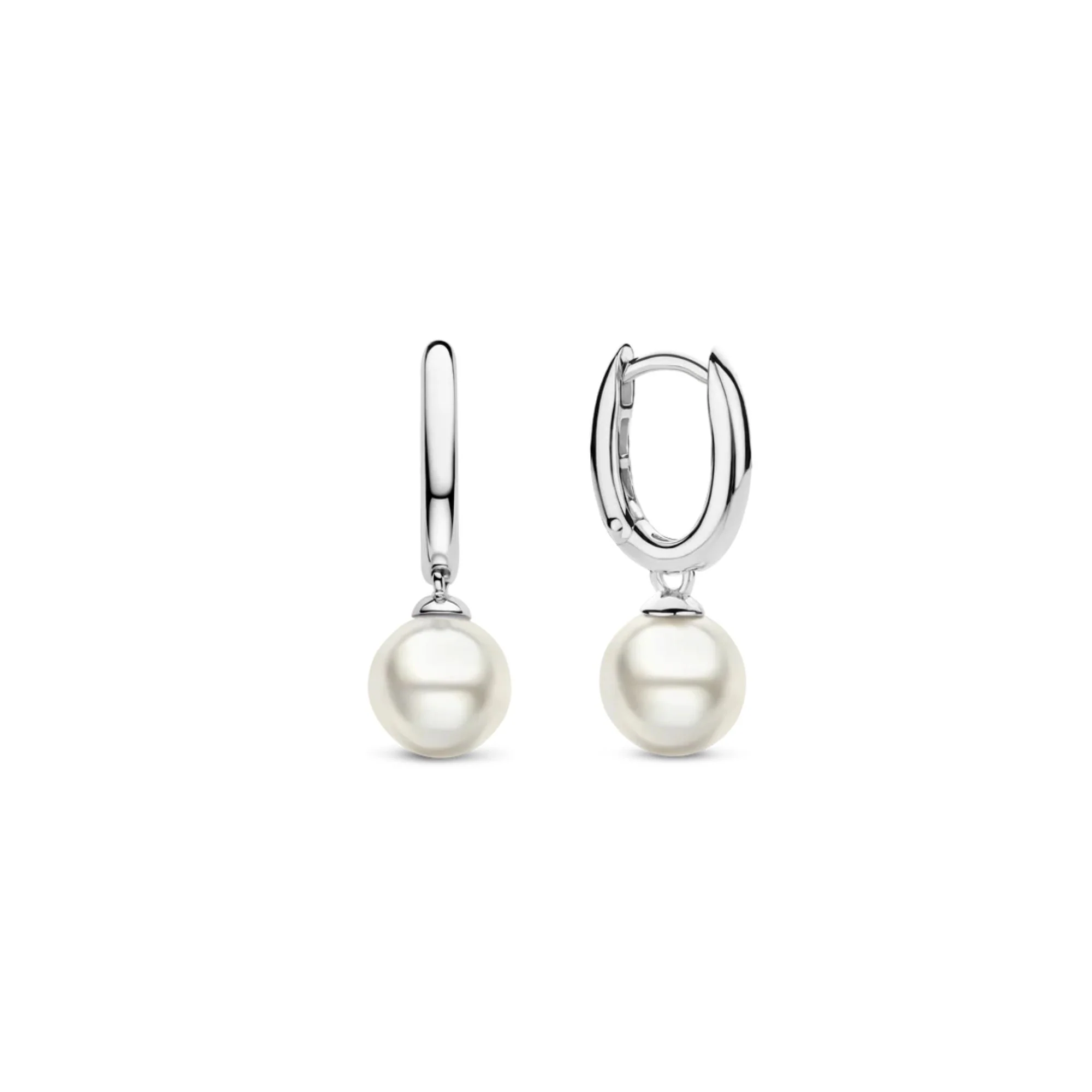 Ti Sento Classic Silver and Pearl Hoop Earrings - Image 3