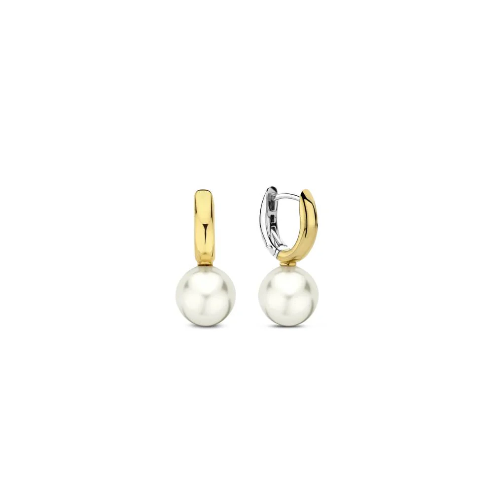 Ti Sento Gold Plated Pearl Hoop Earrings - Image 2