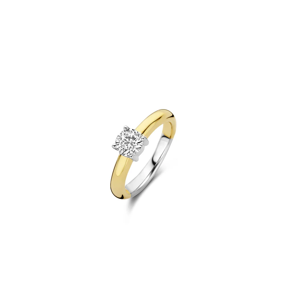 Ti Sento Gold Plated Solitaire 6mm Cubic Zirconia Ring