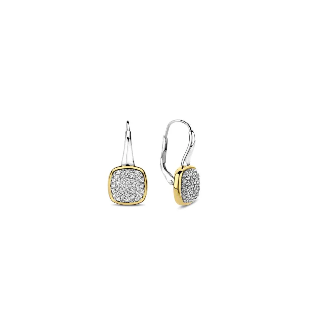 Ti Sento Gold Plated Square Zirconia Drop Earrings