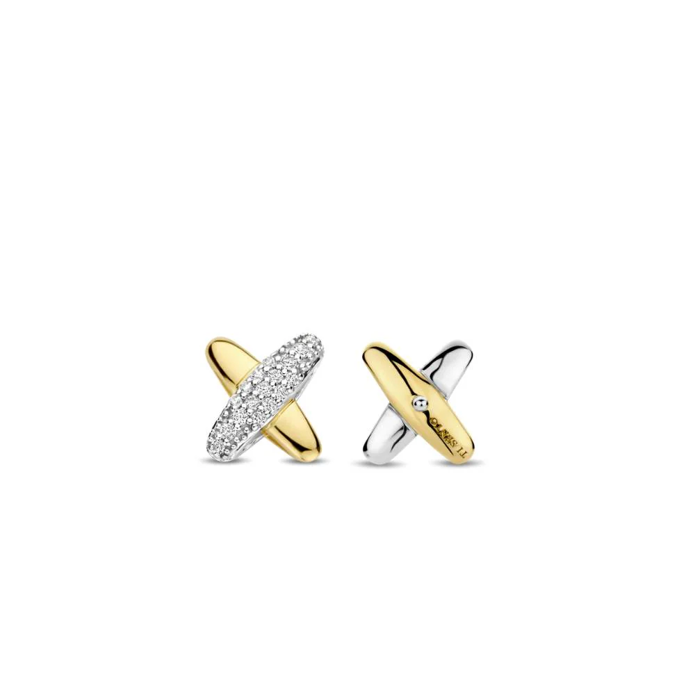Ti Sento Gold Plated Zirconia Cross Shape Stud Earrings - Image 3