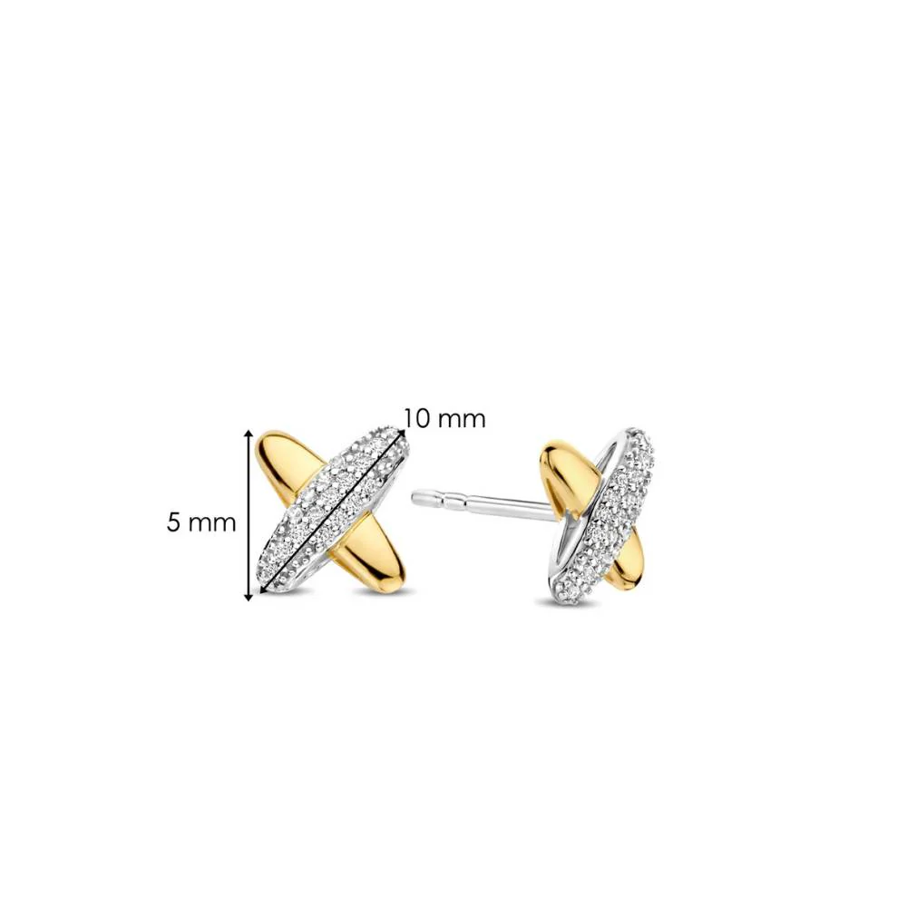 Ti Sento Gold Plated Zirconia Cross Shape Stud Earrings - Image 4