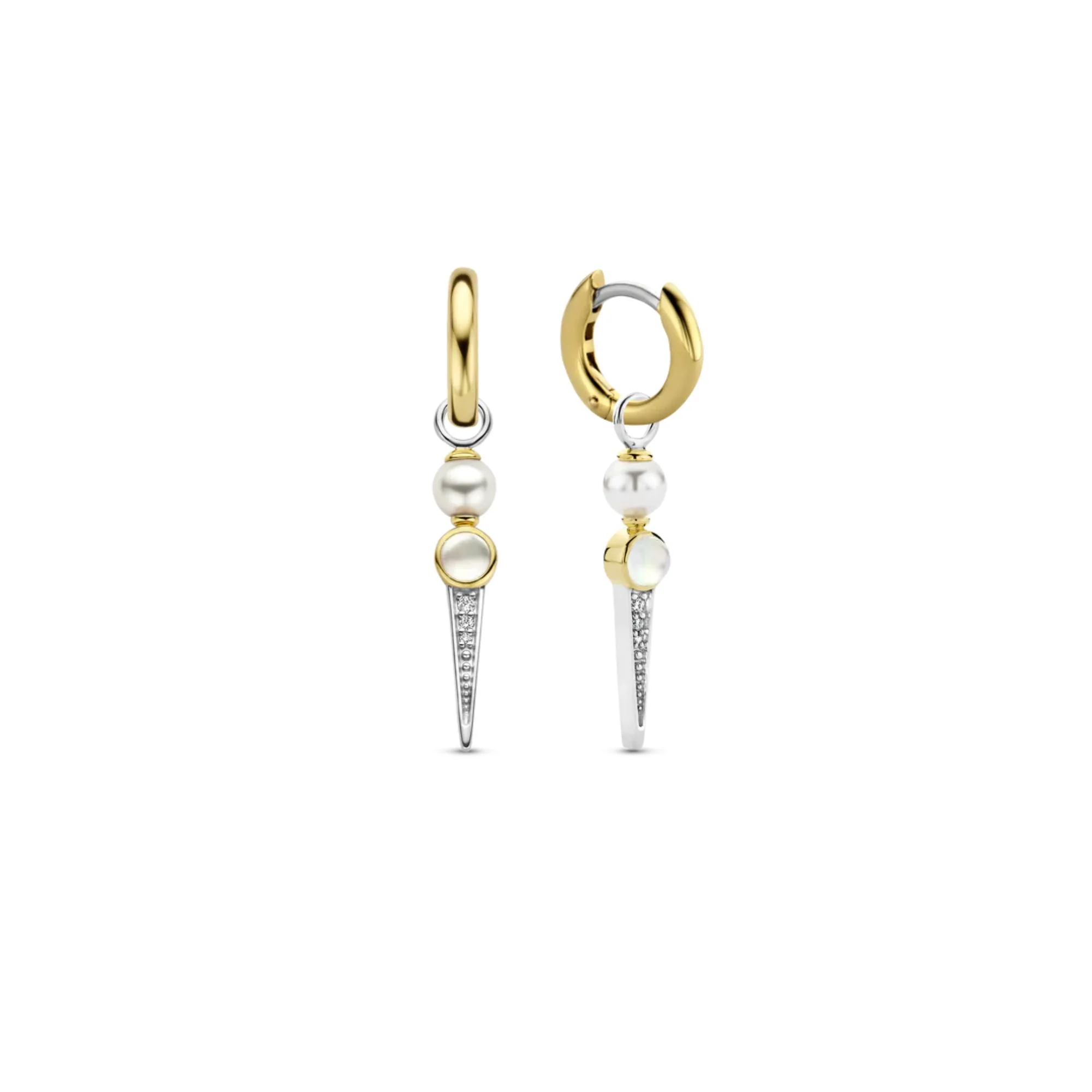 Ti Sento Gold Plated Zirconia Pave & Pearl Drop Earrings