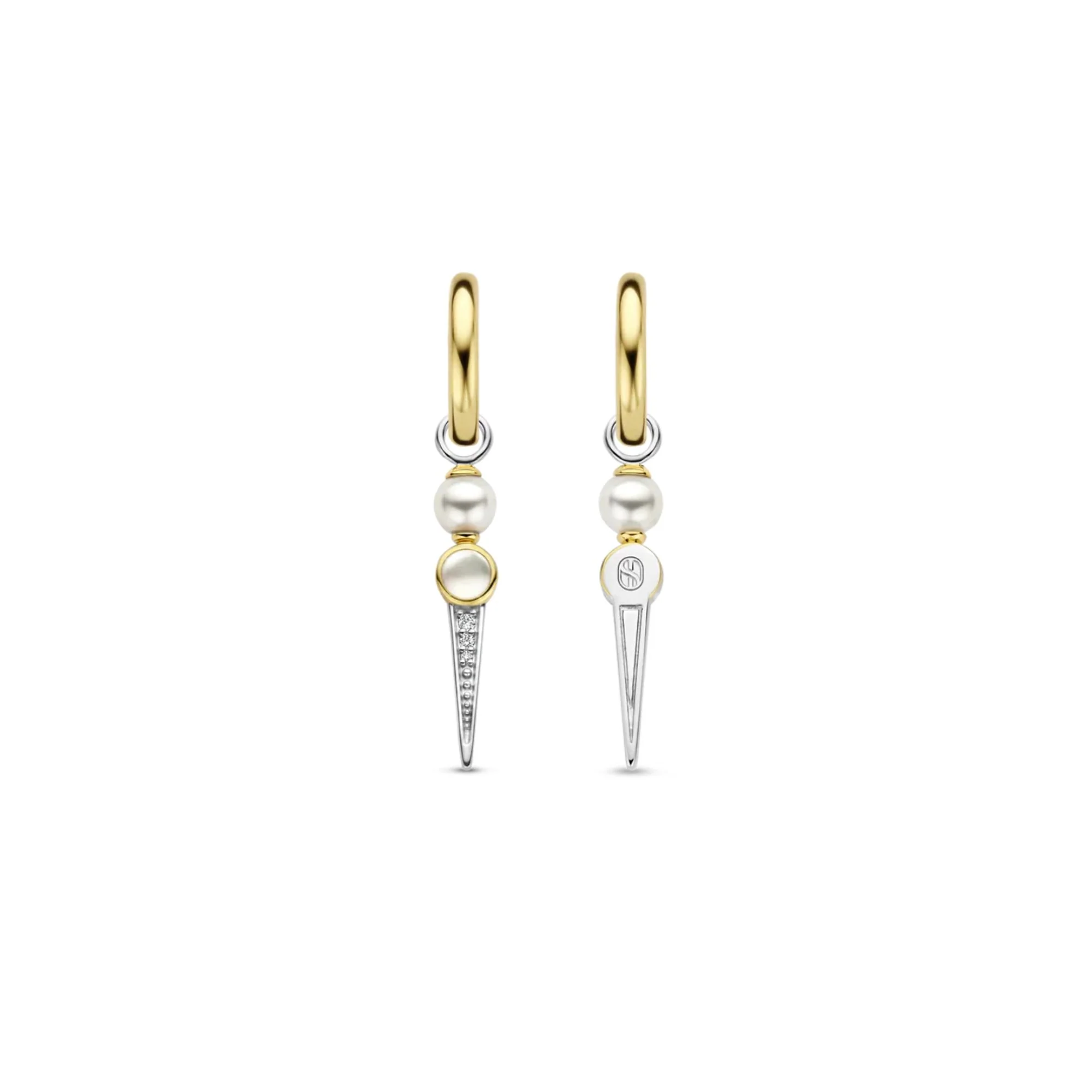 Ti Sento Gold Plated Zirconia Pave & Pearl Drop Earrings - Image 2