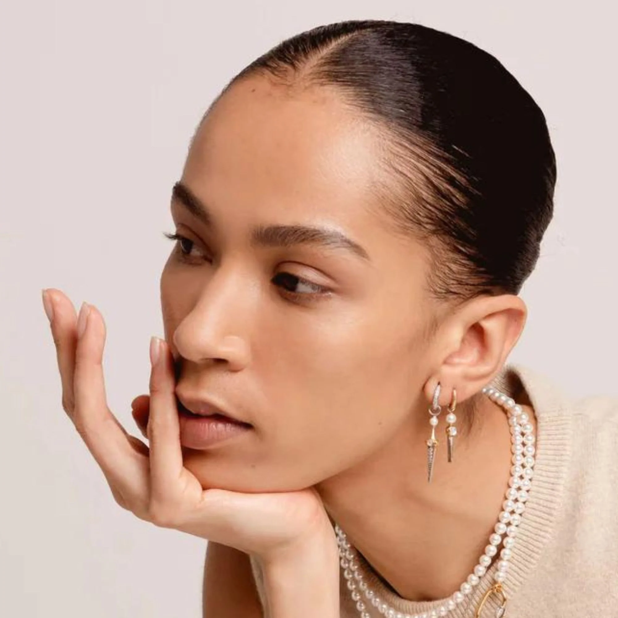 Ti Sento Gold Plated Zirconia Pave & Pearl Drop Earrings - Image 3