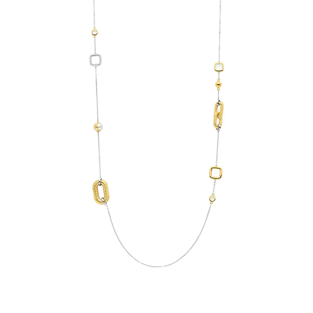 Ti Sento Mixed Metal CZ and Pearl Necklace
