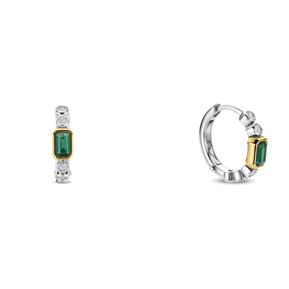 Ti Sento Platinum Plated Emerald Hoop Earrings - Image 3