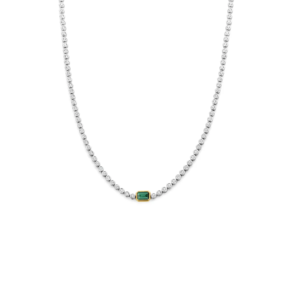 Ti Sento Platinum-Plated Emerald Tennis Necklace