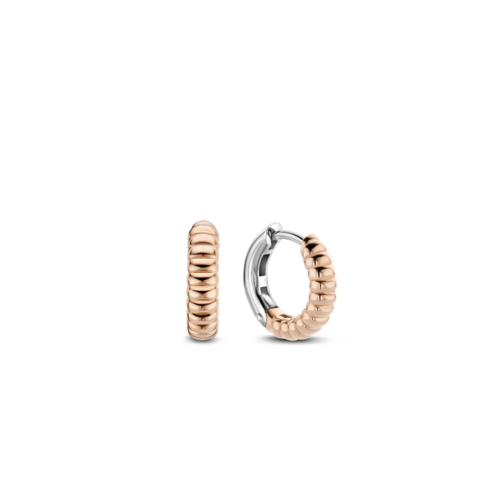 TI SENTO Sterling Silver Rose Gold Plated Ribbed Narrow Hoop Earrings