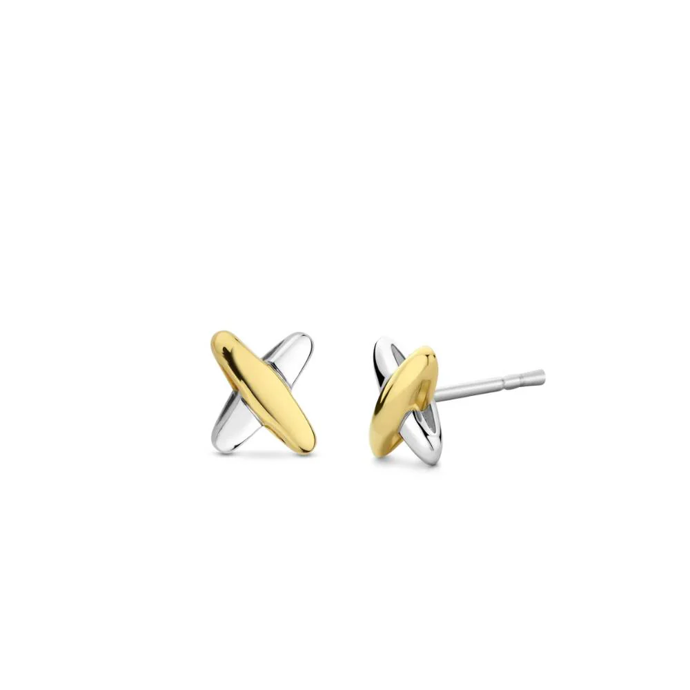 Ti Sento Two-Tone Cross Shape Stud Earrings