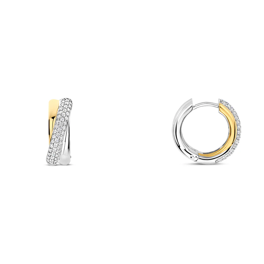 Ti Sento Two Tone Cubic Zirconia Twist Hoop Earrings - Image 2