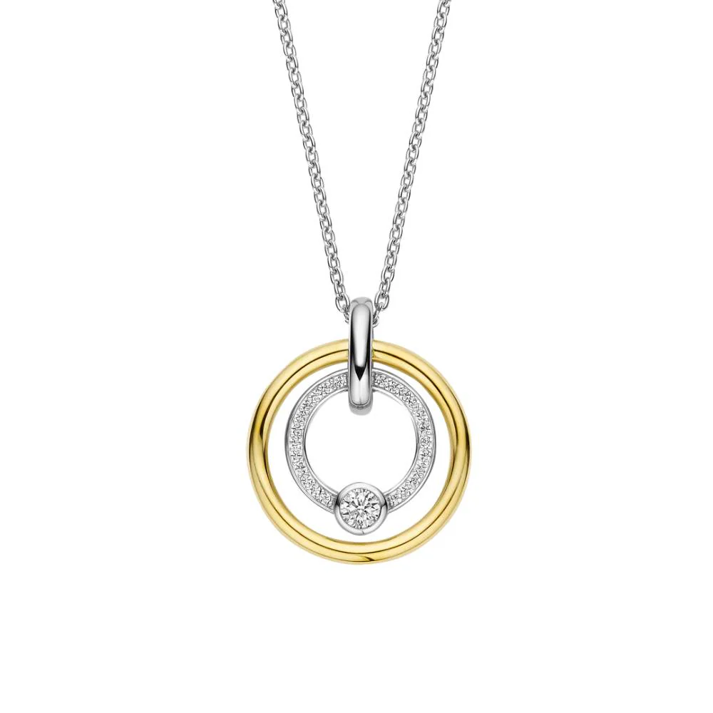 Ti Sento Two Tones Double Circle Zirconia Pendant