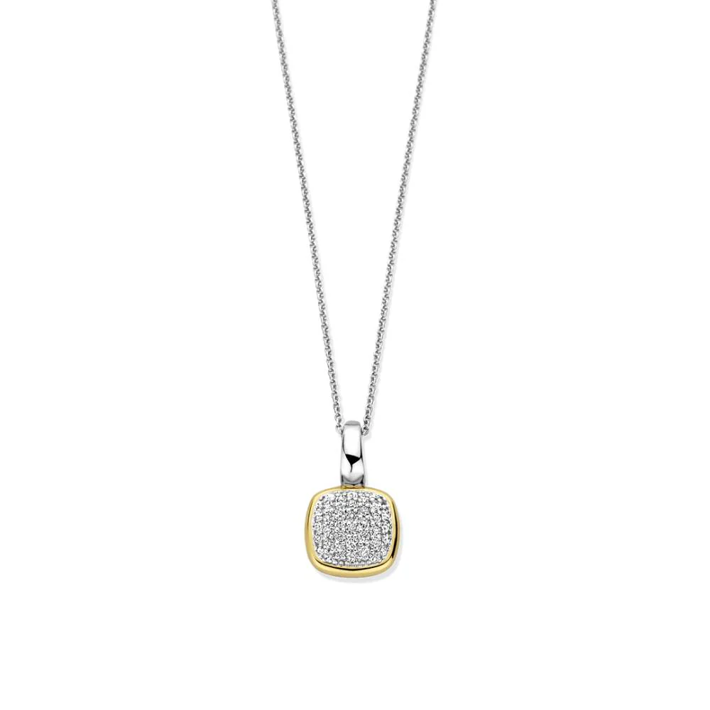 Ti Sento Two Tones Square Zirconia Pendant
