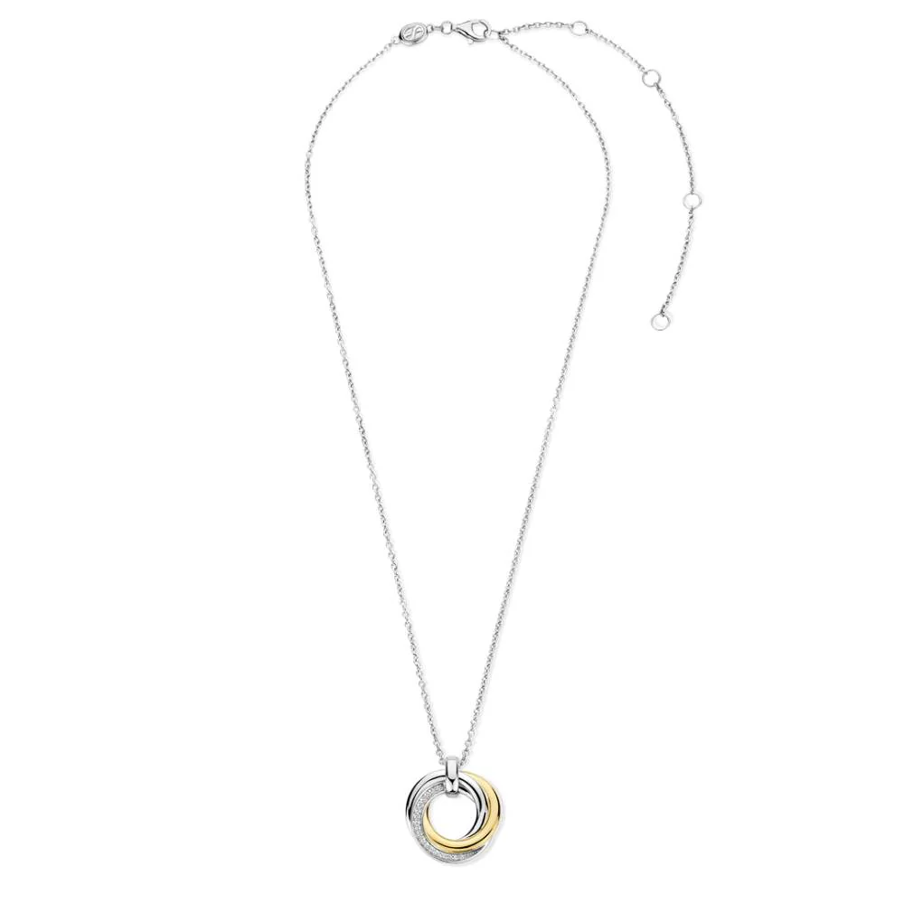 Ti Sento Two Tones Triple Circle Zirconia Necklace - Image 4