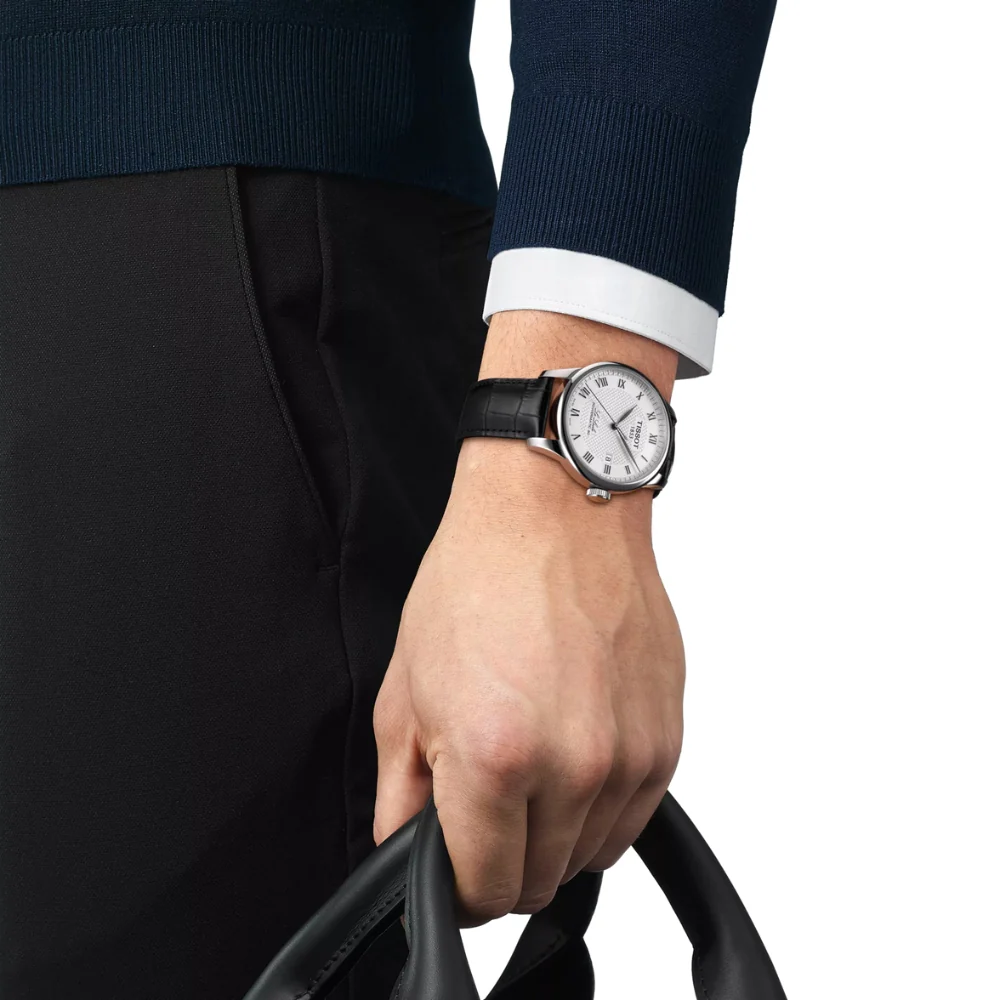 Tissot Le Locle Silver Dial Black Leather Watch - Image 5