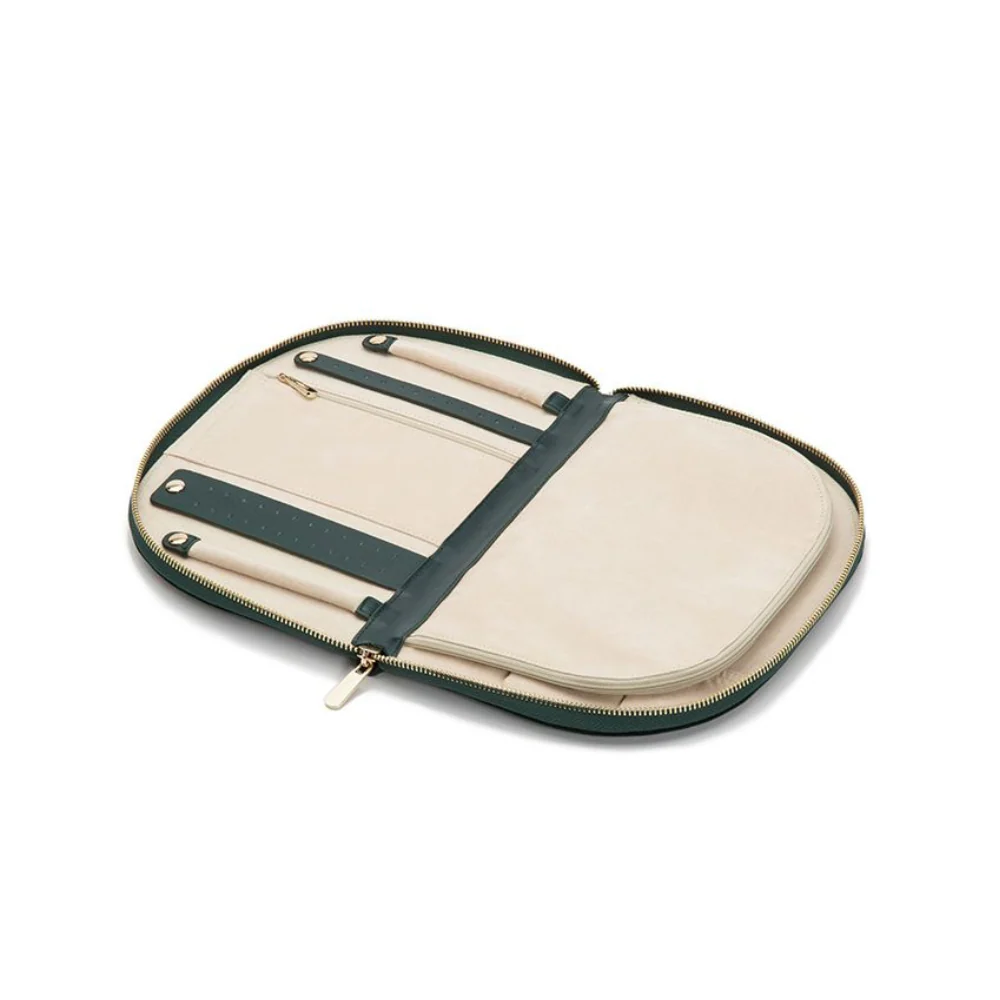 WOLF Zoe Green Velvet Portfolio Travel Jewellery Box - Image 4