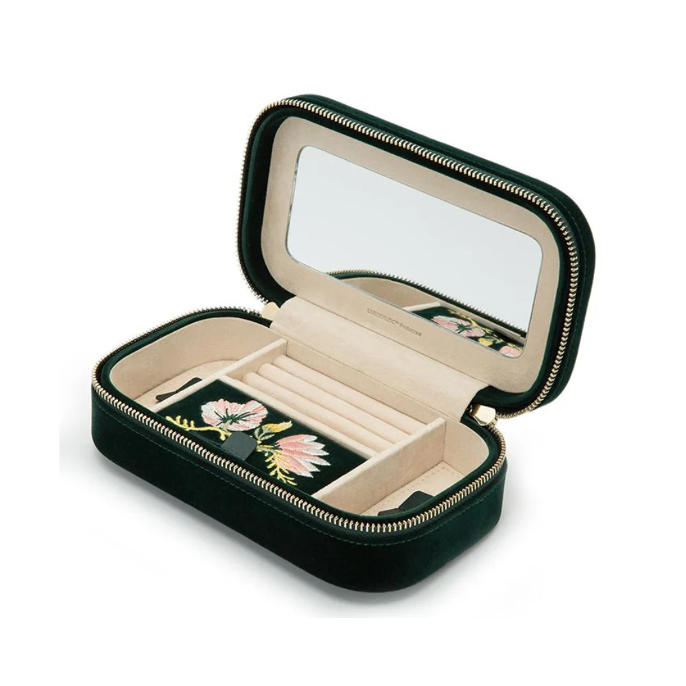 WOLF Zoe Travel Green Zip Case Jewellery Box - Image 4